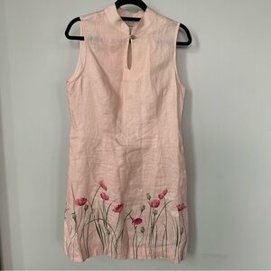 Como Sport 100% Linen Tank Dress with Tulips Size XL